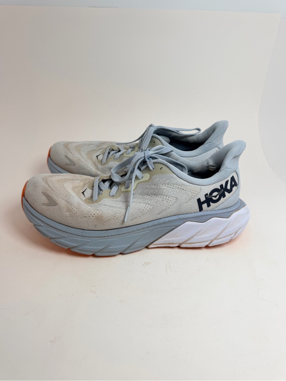Hoka Light Gray and White Athletic Running Shoes